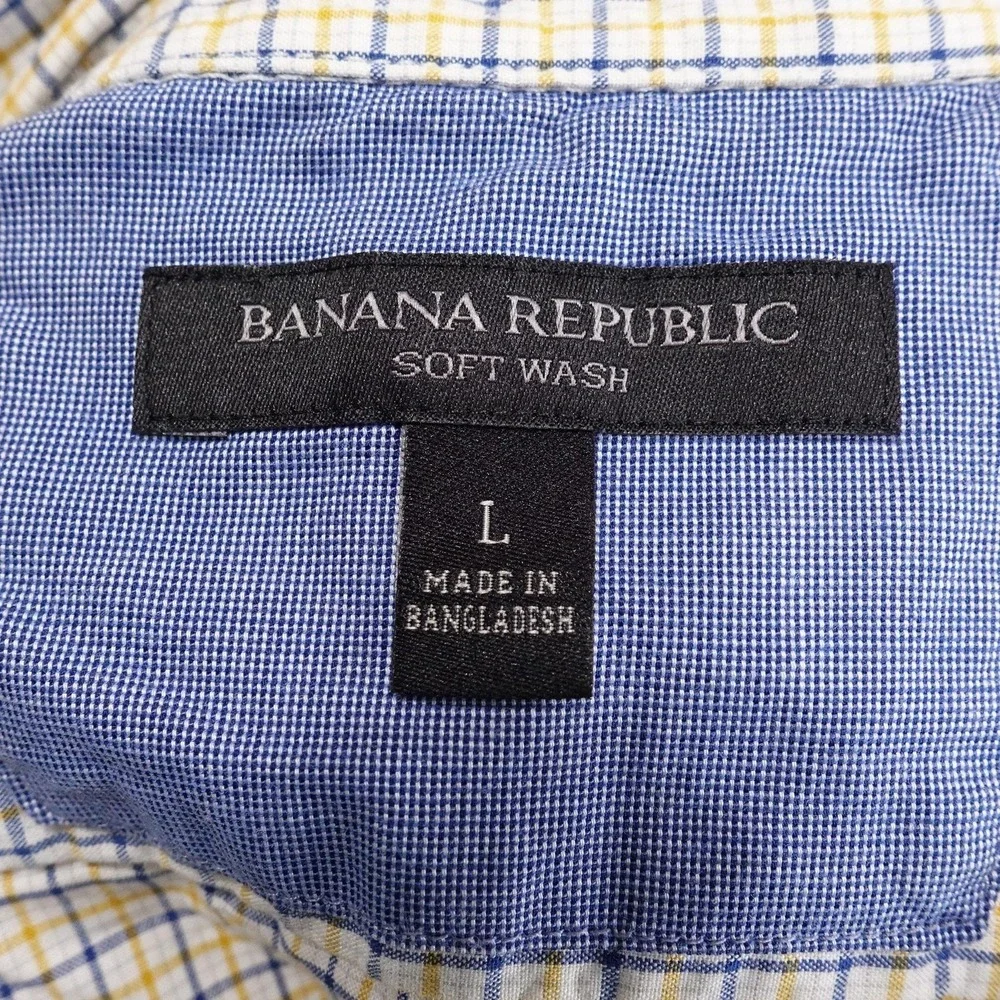 Banana Republic Shirt Mens Large Yellow‎ Blue Check Soft Wash Button Down Casual